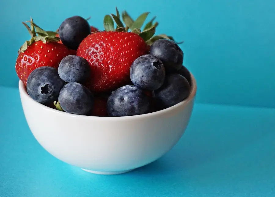 Mixed berries in a white bowl